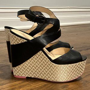 Enzo Angiolini Zariyah platform wedge sandals black leather 6/36